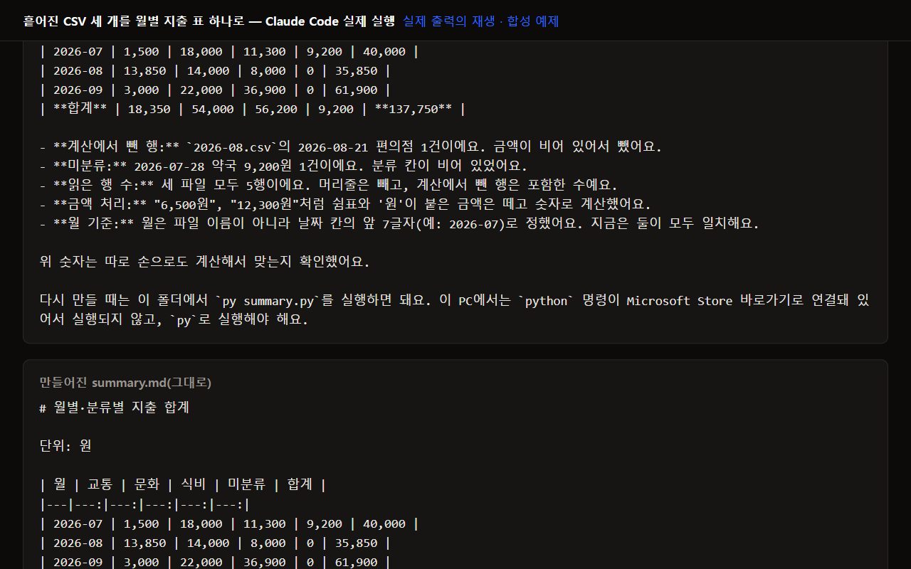 Claude's answer and the summary.md it made, as output